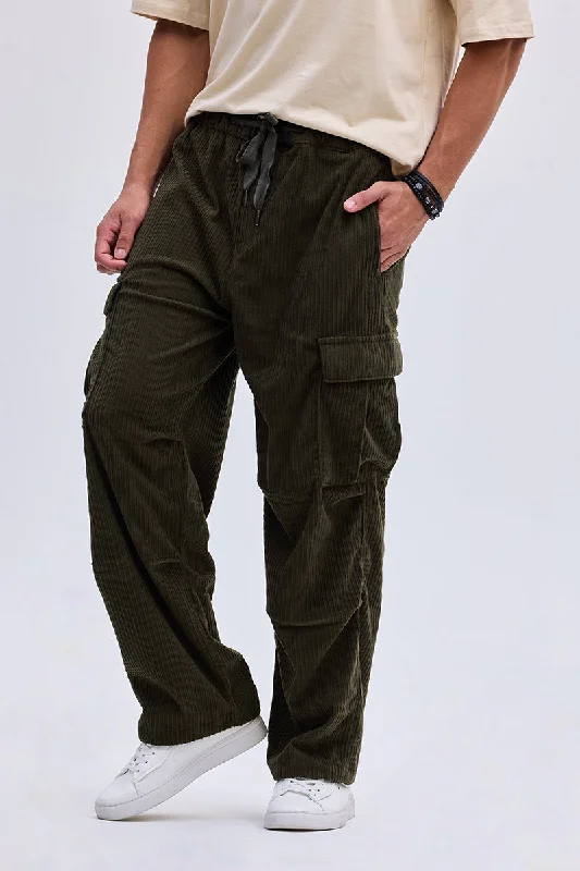 Olive Corduroy Baggy Fit Cargo