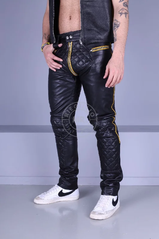 Padded Leather Pants - Yellow Piping