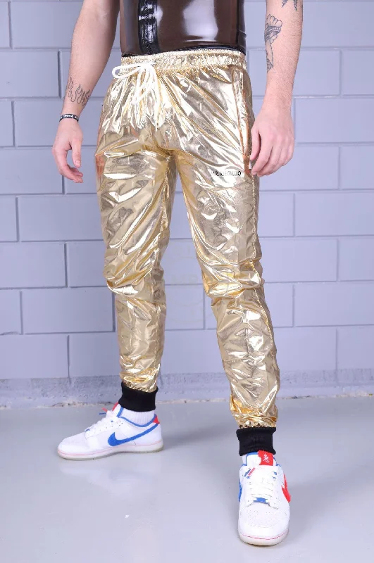 Shiny Nylon Tracksuit Pants - Gold