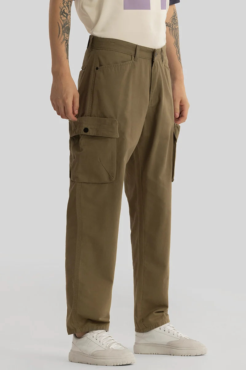 Zoe Khaki Loose Fit Cargo Pants